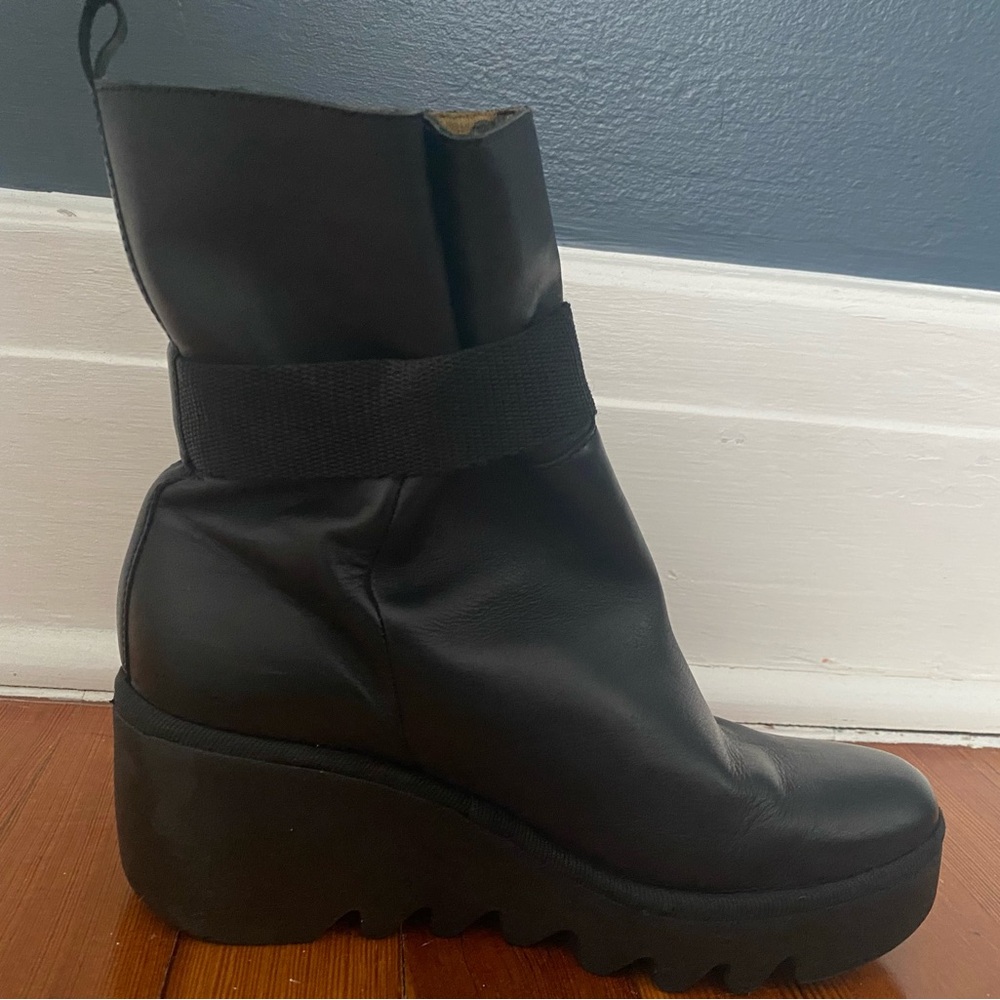 Fly London Black Ankle Boots with Chunky Wedge Heel
